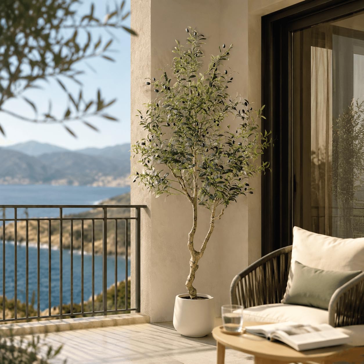 Árbol de olivo artificial con maceta, 180 cm, planta artificial grande, como real, exuberante, plantas artificiales, olivo, decoración para salón, dormitorio, oficina