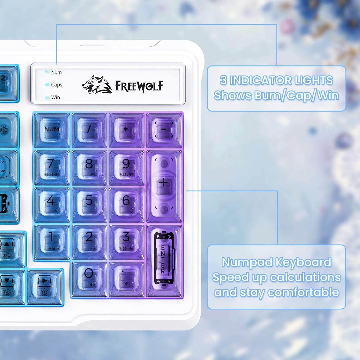 ZIYOU LANG M95 Transparent Membrane Keyboard,Wired Gaming Keyboard with Clear Keycap,Rainbow RGB Backlit,Side Light bar,94 Silent Keys with Mechanical Feeling,26-Key Anti-ghosting,for Mac/Pc,White