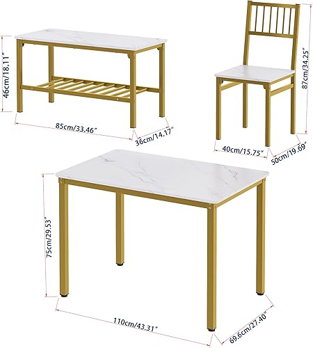 Miniatura 8 de Teraves Juego de mesa de comedor para 4/escritorio de computadora, mesa de cocina con 2 sillas y un banco, juego de mesa y sillas de comedor 4 Picce