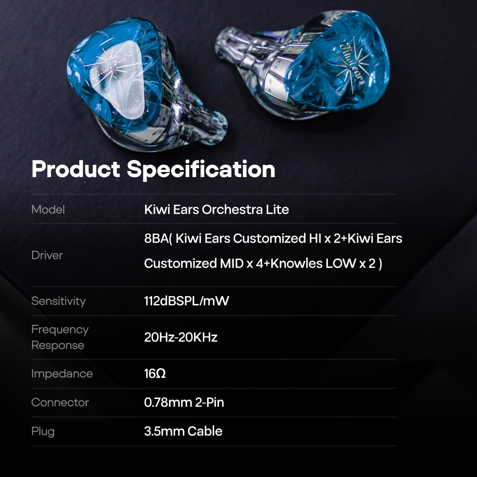 Kiwi Ears Orchestra Lite - Auricolari in-ear per monitor da studio, con cavo OFC staccabile, mascherina artigianale per musicisti audiofili (blu)