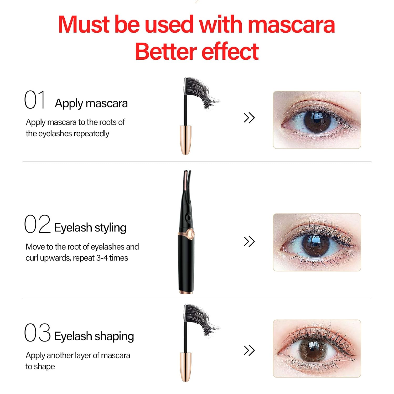 Eyelash Curler 2 In 1 Double-Sided Heated Electric Eyelash Curler for Women USB Rechargeable Electric Eyelash Curler for Quick Natural Curling Quick Long-Lasting Make-Up Tool Eyelash Natural Curling
