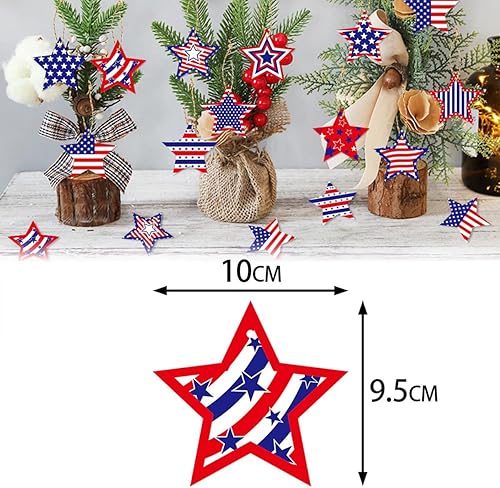 Miniatura 5 de 24 adornos colgantes para el Día de la Independencia, adorno de estrella roja, blanca y azul, con cuerdas, bandera de Estados Unidos, decoración