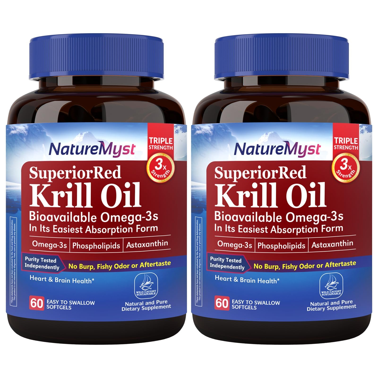 Krill Oil 1000 mg Softgels, Krill Oil Omega-3s, EPA, DHA, Astaxanthin & Phospholipids, 60 Count (Pack of 2), Non-GMO, No Gluten, Made in The USA