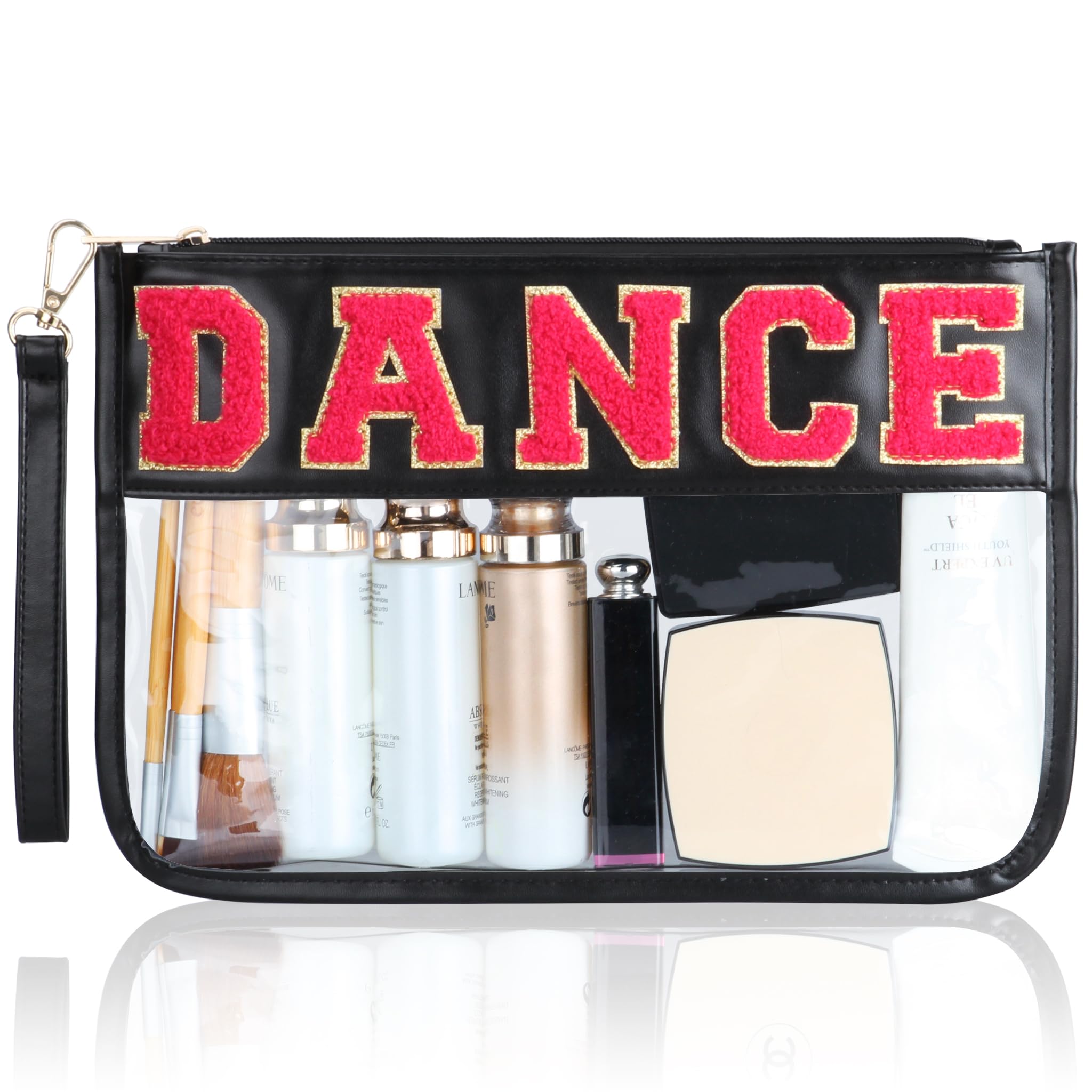 BuyCard Dance Recital Gifts, Clear Makeup Letter Bag, Chenille Letter Patch Cosmetic Bag, Dance Competition Gift, Toiletry Pouches with Zipper,