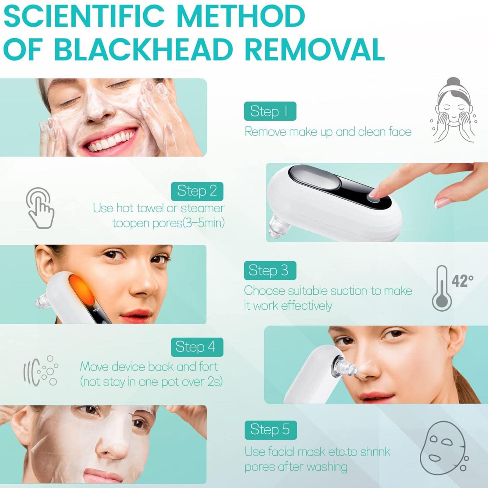 Herramienta de succión de puntos negros: limpiador facial de poros, herramienta extractora de puntos blancos de comedones de acné, limpiador eléctrico de poros, removedor de puntos negros, extractor