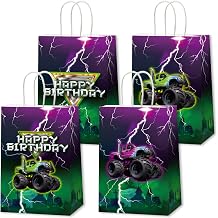 CHUNNIN 12 Monster Truck Birthday Party Paper Bags Monster Truck Candy Bags Green Purple Racing Truck Theme Decorations - Kids Boys Gift Goodie Birthday Party Favor8.27 x 4.72 x 3.15inch