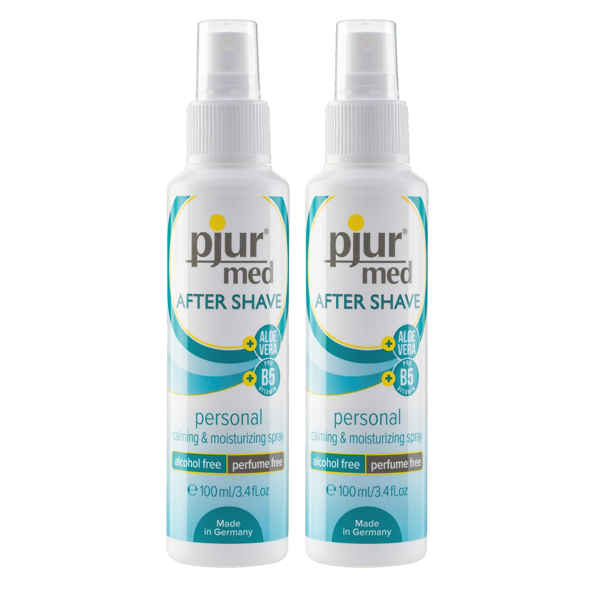 pjur med AFTER SHAVE - Pflegespray fr Frauen und Mnner - mit Aloe Vera  zur sanften Hautpflege - effektiv gegen Rasurbrand - 100ml (2er Pack) :  Amazon.de: Drogerie & Krperpflege