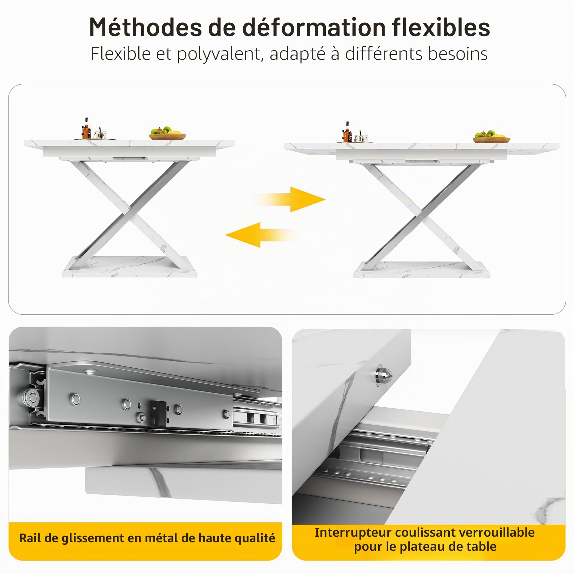 Zepneiy Table à Manger Extensible, Table Cuisine avec croisillons, Design Moderne pour Salon Bureau à Domicile et Cuisine,118-157x75cm Blanche