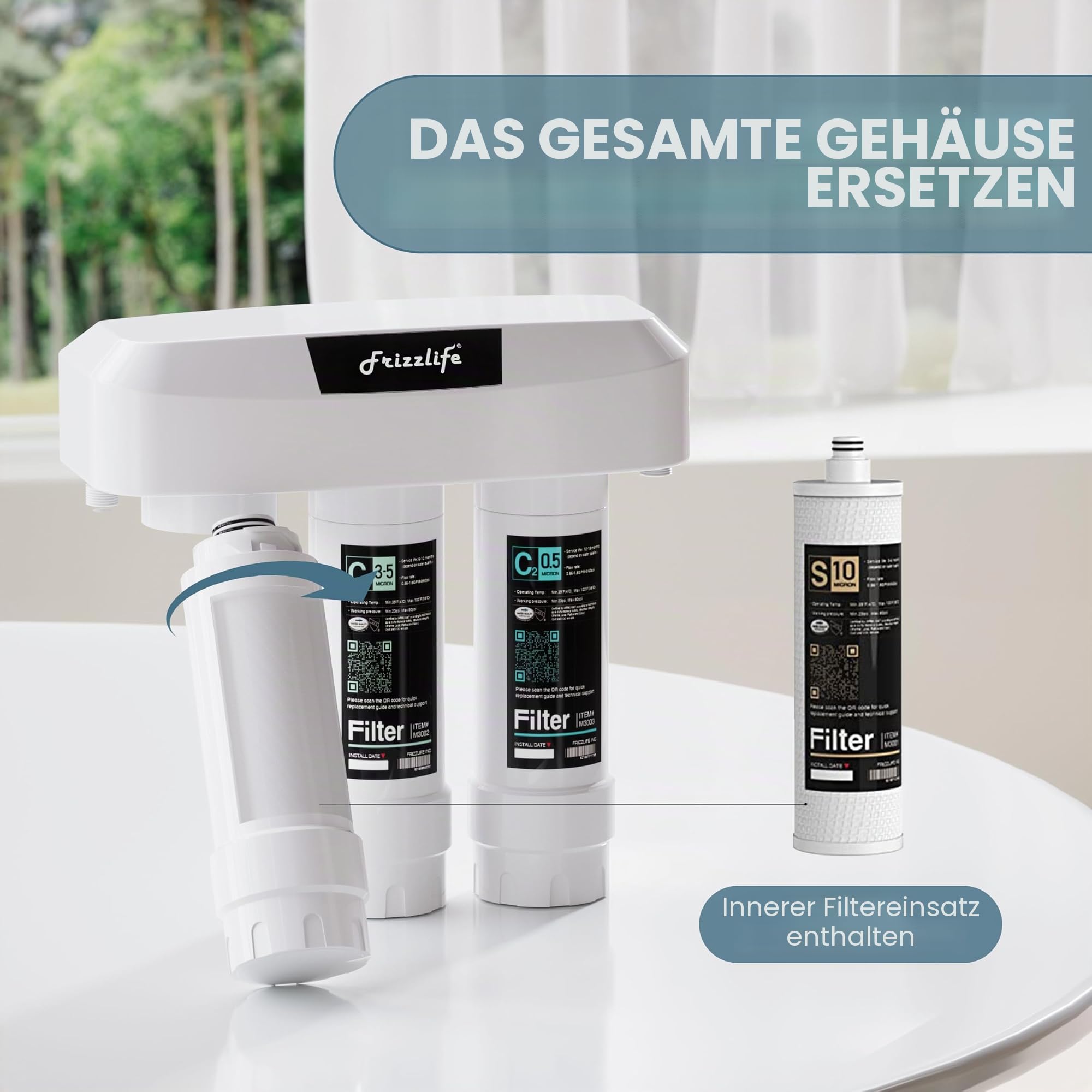 Frizzlife SKP-HF Ersatz-Gehäusesets (4er-Pack) mit Filterkartuschen im Inneren für SK99 und SP99 Wasserfiltersystem unter der Spüle