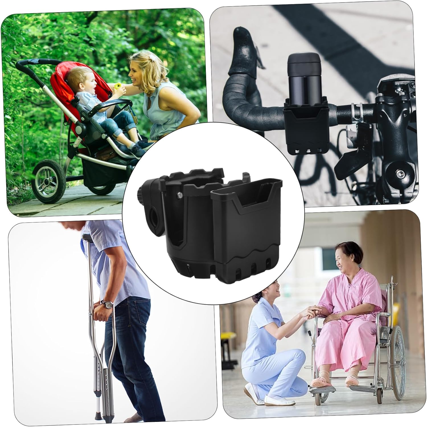 GALPADA 4pcs Wheelchair Cup Holder Clamp Rotatable Stroller Drink Holder Mobile Phone for Wheelchairs Walkers and Strollers