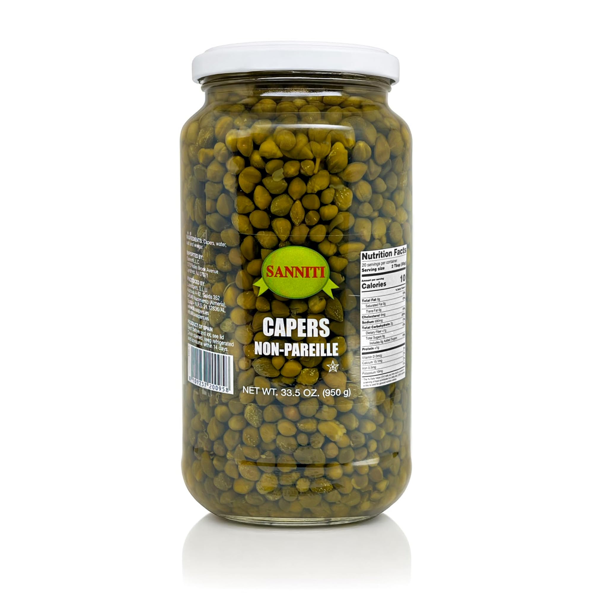SannitiSpanish Non Pareil Capers in Vinegar and Salt Brine - 33.5 oz