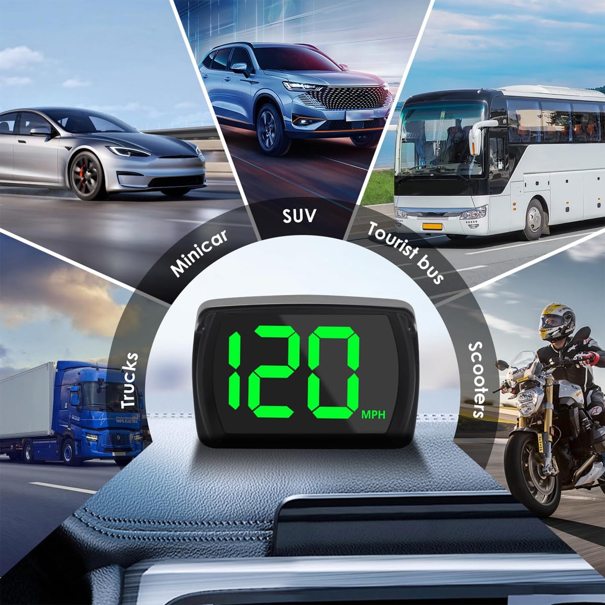 Cyfrowy prędkościomierz GPS z wyświetlaczem HUD dla samochodów osobowych, ciężarowych i motocykli Duży wyświetlacz LCD Śledzenie km/h w czasie rzeczywistym