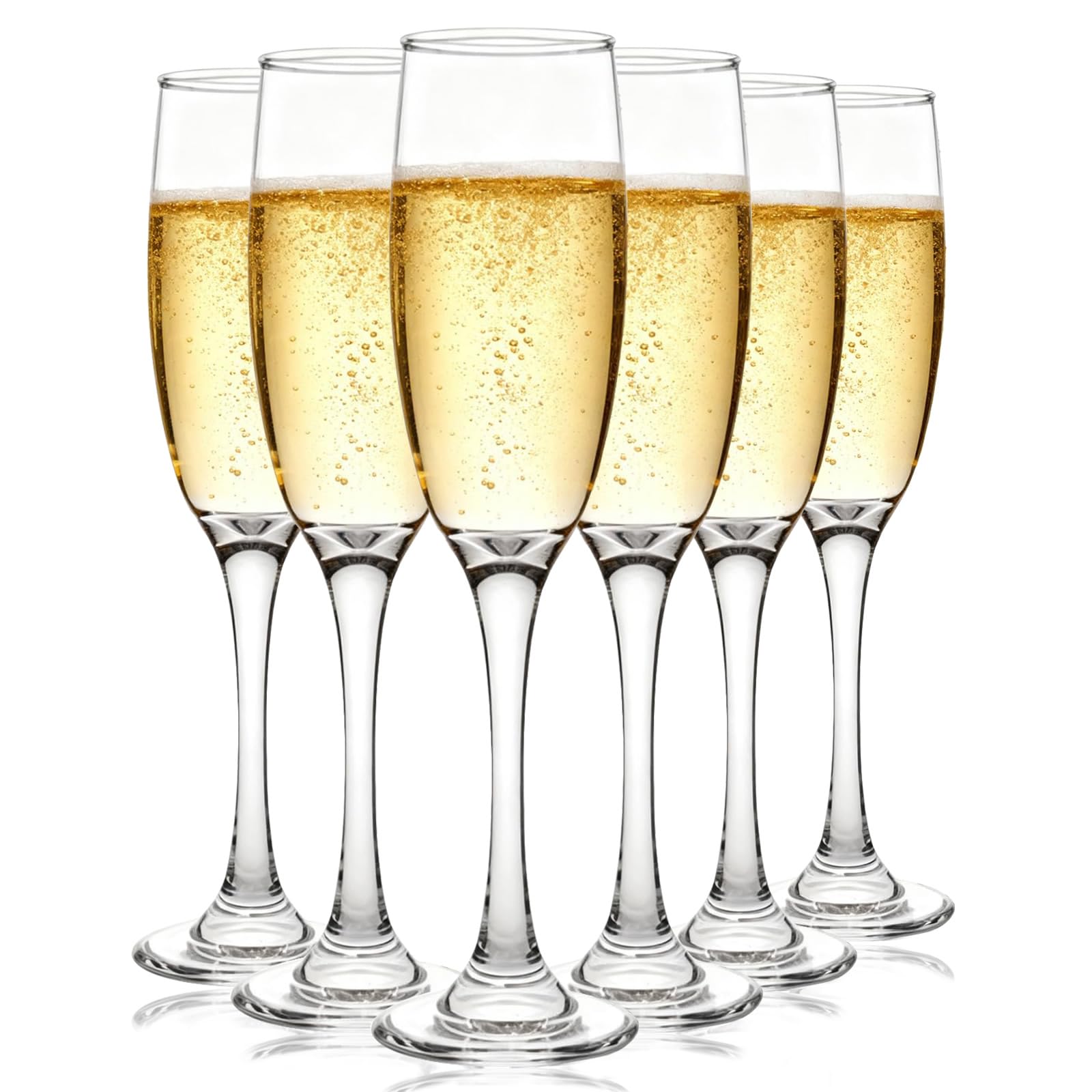 MYKAGS Set of 6 Classic Champagne Flutes, 190ml Elegant Stemmed Crystal Clear Wine Glasses for Champagne and Wine