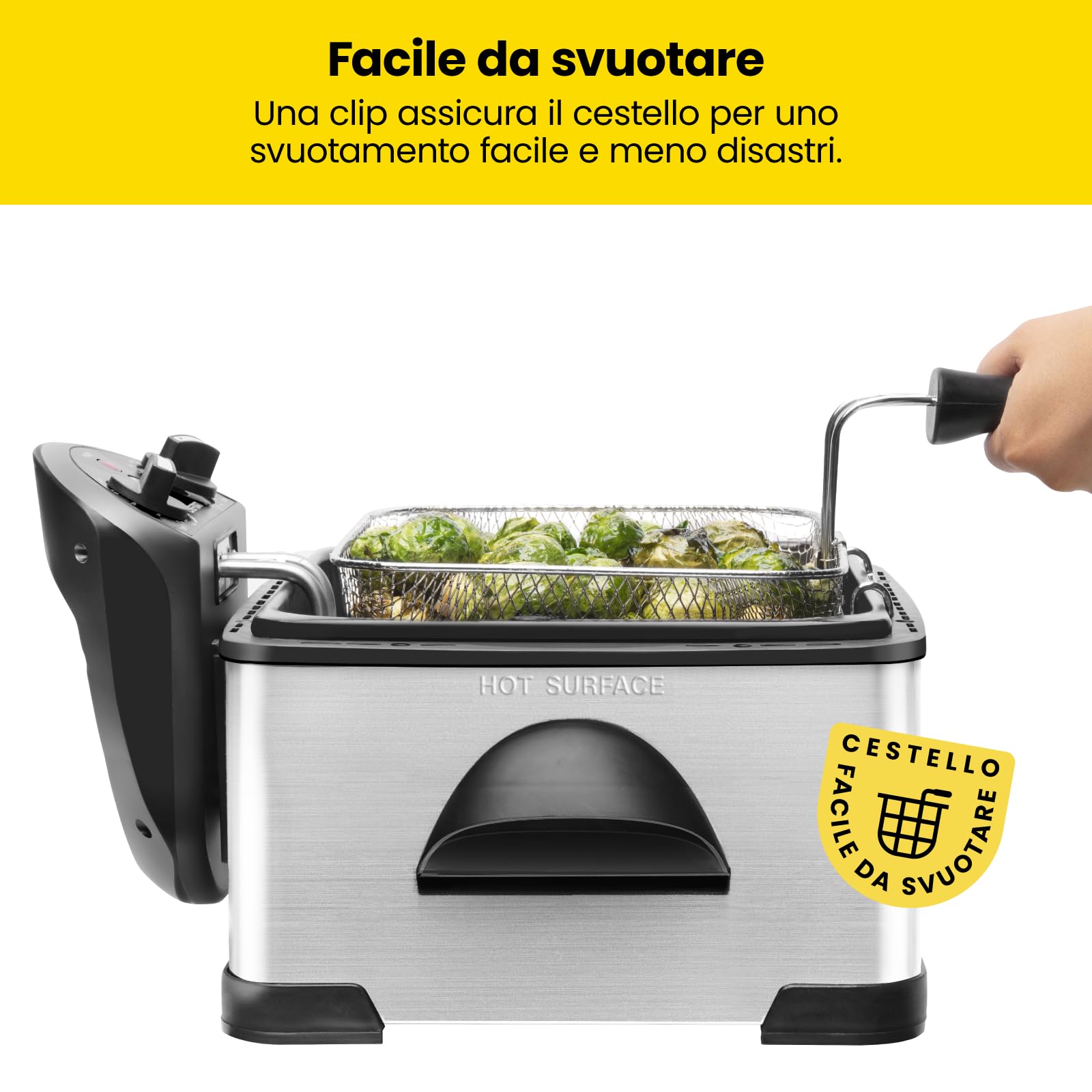 Chefman Friggitrice 4.5 Litri, Filtro Cestello, Formato XL Jumbo, Temperatura e Timer Regolabili, per Pollo Fritto, Gamberetti, Patatine Fritte, Contenitore dell'Olio Rimovibile, Acciaio Inossidabile