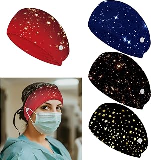 4 Pcs Wide Headbands with Mask Button Non Slip Galaxy Stars Reduce Ear Pain Sweatbands with Button Headbands for Nurses Doctors Mask Ear Protector Hair Bands
