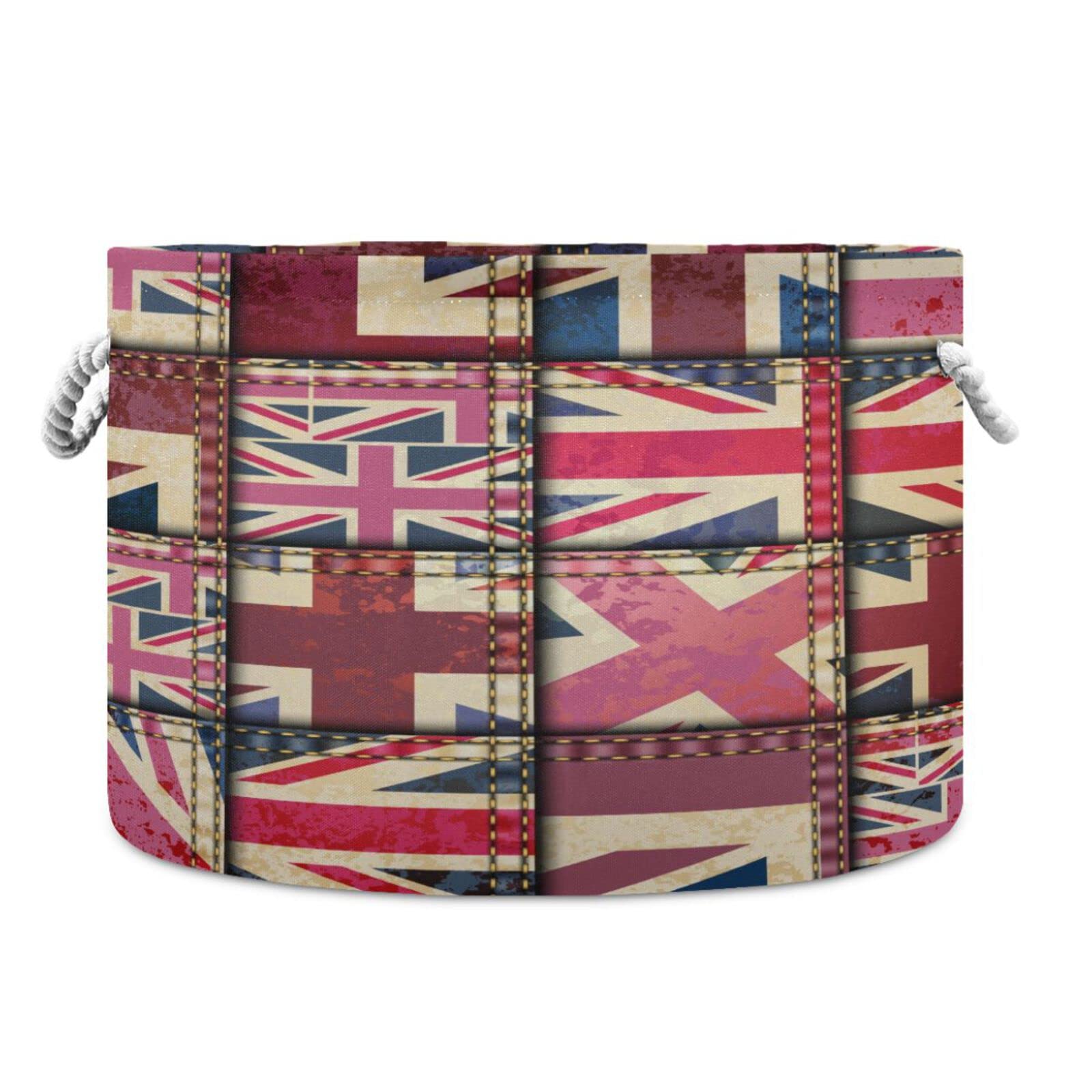 ALAZA3D British Flag Union Jack Large Storage Laundry Basket with Handles for Blanket Toys Towels Nursery Hamper Bin 20" x 20" x 14"