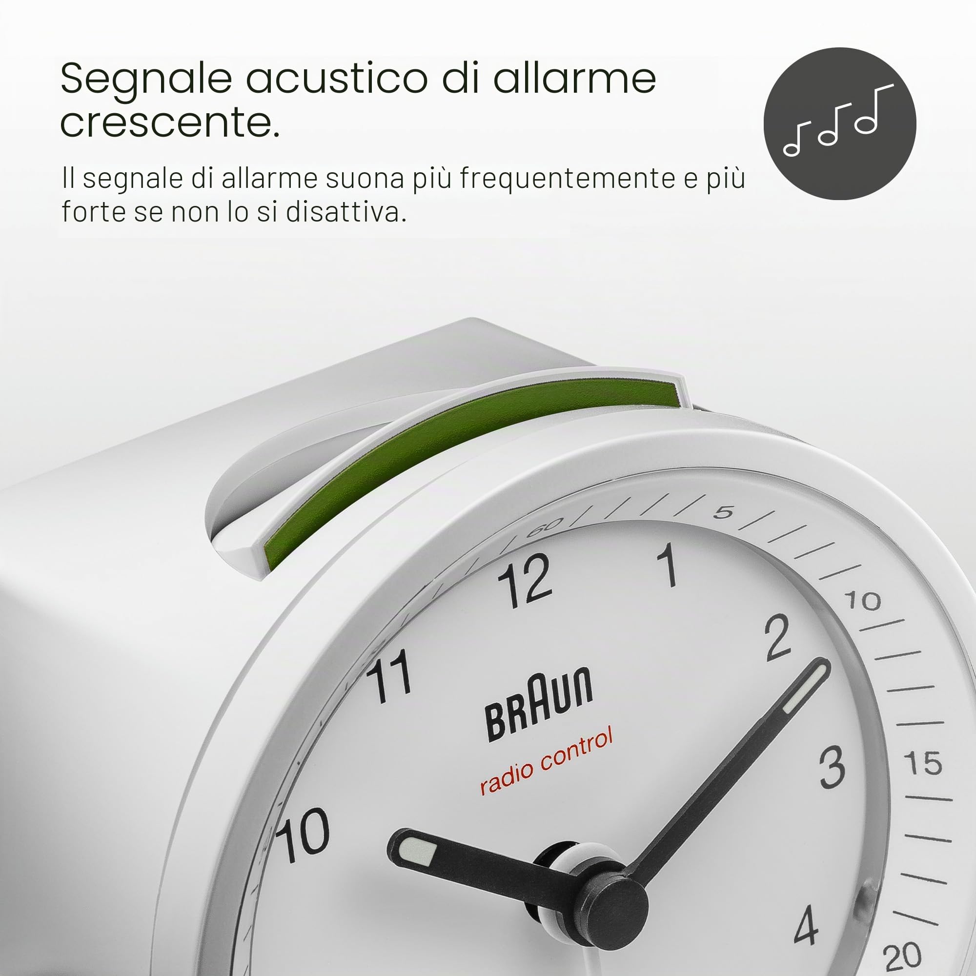 Braun Orologio Sveglia Classico Analogico Radio controllato per Fuso Orario Europa Centrale (DCF/GMT+1) con Funzione Snooze e Luce, Suono Sveglia Beep con crescendo, Bianco, BC07W-DCF