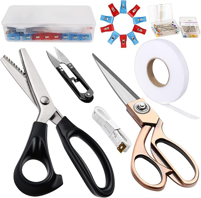 Zouzzie Sewing Scissors Fabric Cutting Pinking Shears Set 116pcs Sewing Kits Supplies Accessories of Tailor Scissors with Storage Case Dressmaker Clips Sewing Pins Fabric Fusing Tape