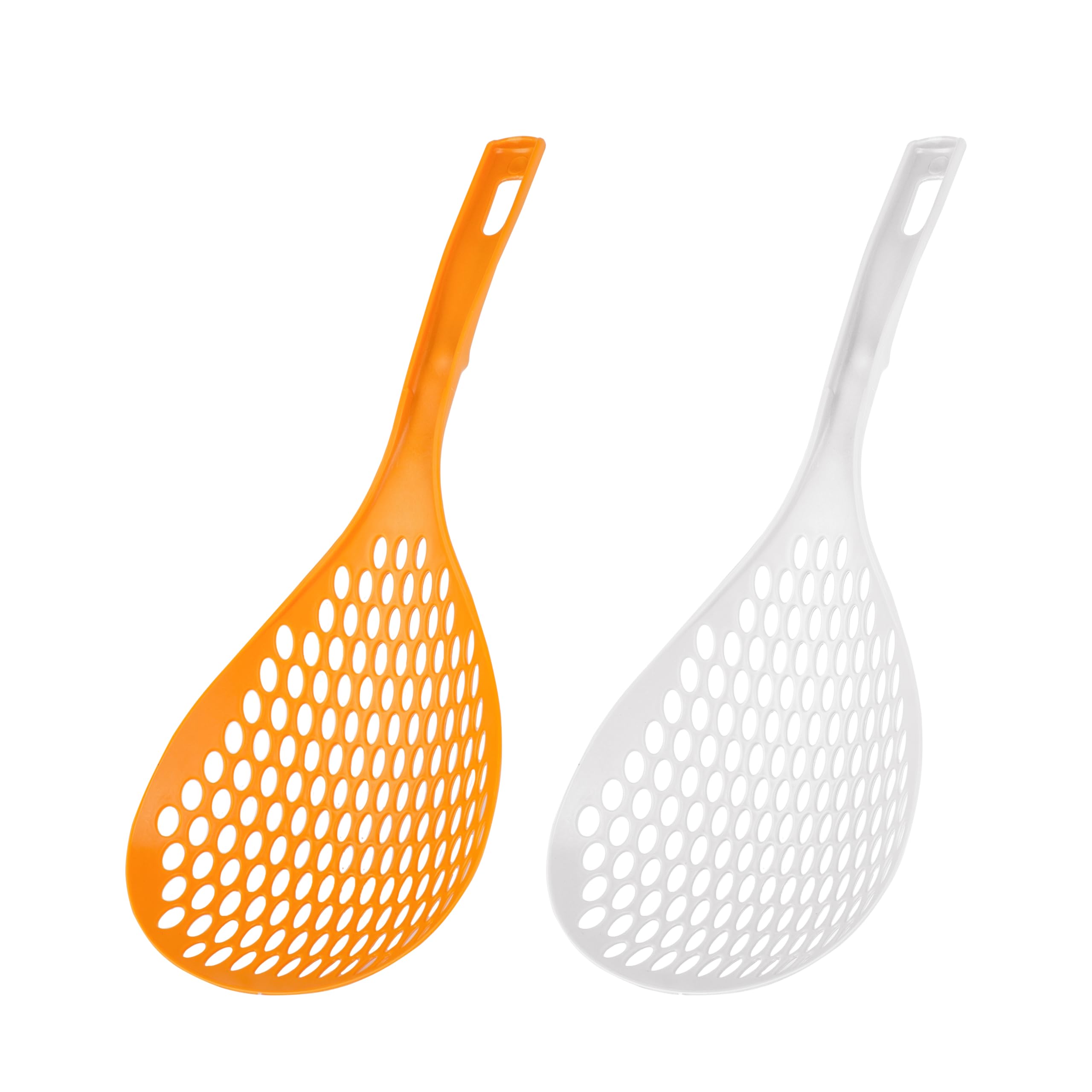 Skimmer Spoon with Handle - Large Straining Spoon - Plastic Straining Colander for Draining Pasta & Vegetable - Skimmer Ladle for Kitchen, 2 Pcs