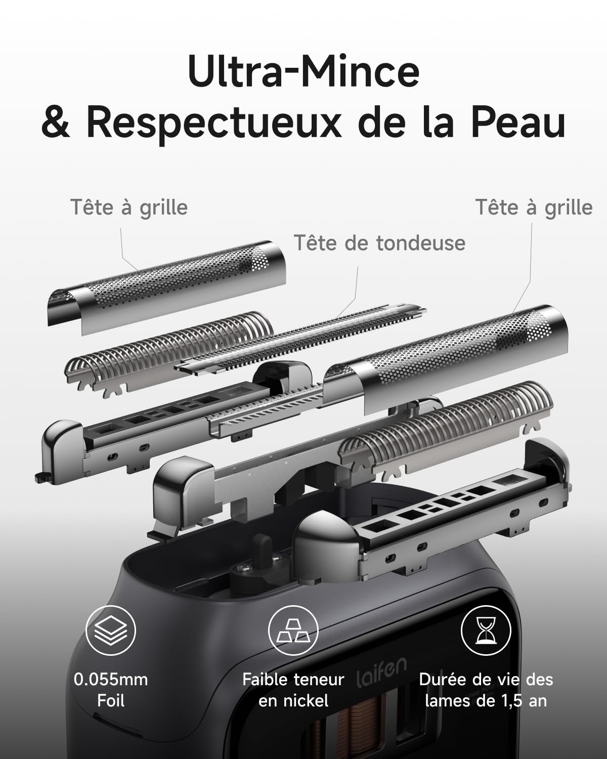Laifen P3 Pro Rasoir Électrique Moteur Linéaire Breveté 12 000 CPM, Fenêtre sur Moteur, Autonomie de 100 Minutes, Charge 3 Min pour 7 Min, Usage à Sec et sous l'Eau, Idéal pour Voyages (Argent)