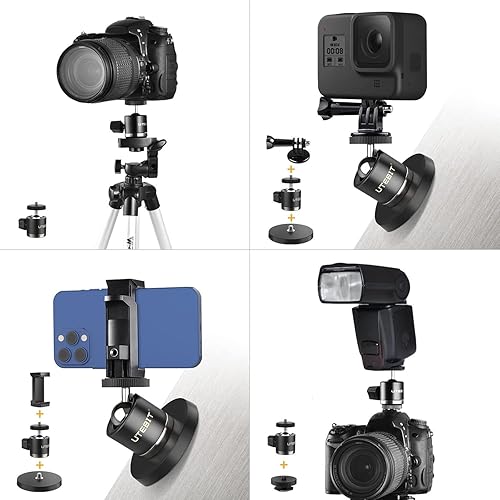 Miniatura 4 de UTEBIT Soporte magnético para cámara de 3.465 in, base magnética de 14, succión vertical de 66 libras con adaptador de cámara de acción y soporte