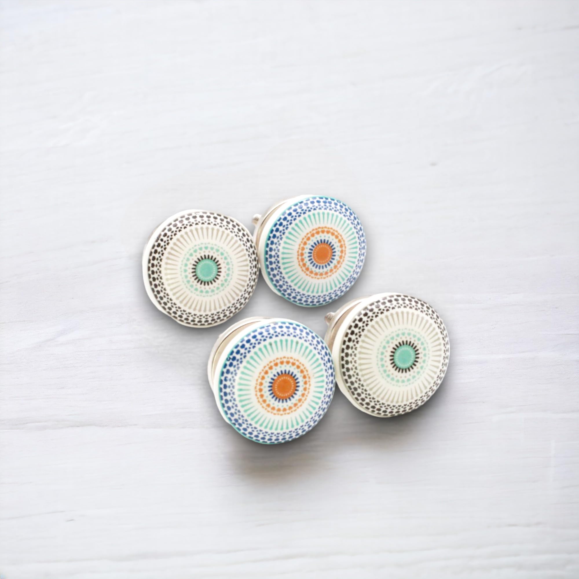Infinity Decor Pack of 8 Mandala Colourful Ceramic Cupboard Knobs - 40mm Modern Pull Handles for Chest Drawers Wardrobe, Cabinet Door - Image 4