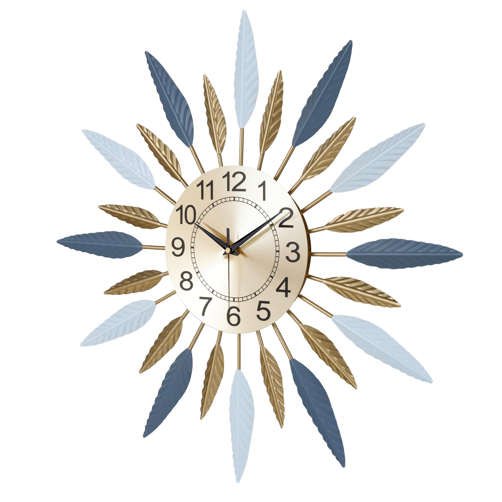 Lafocuse Gold Wanduhr Groß Metall, Lautlos Wanduhr Modern, Kreative Strahlende Federn, Ohne Ticken Art Deko für Wohnzimmer Schlafzimmer Küche 56cm