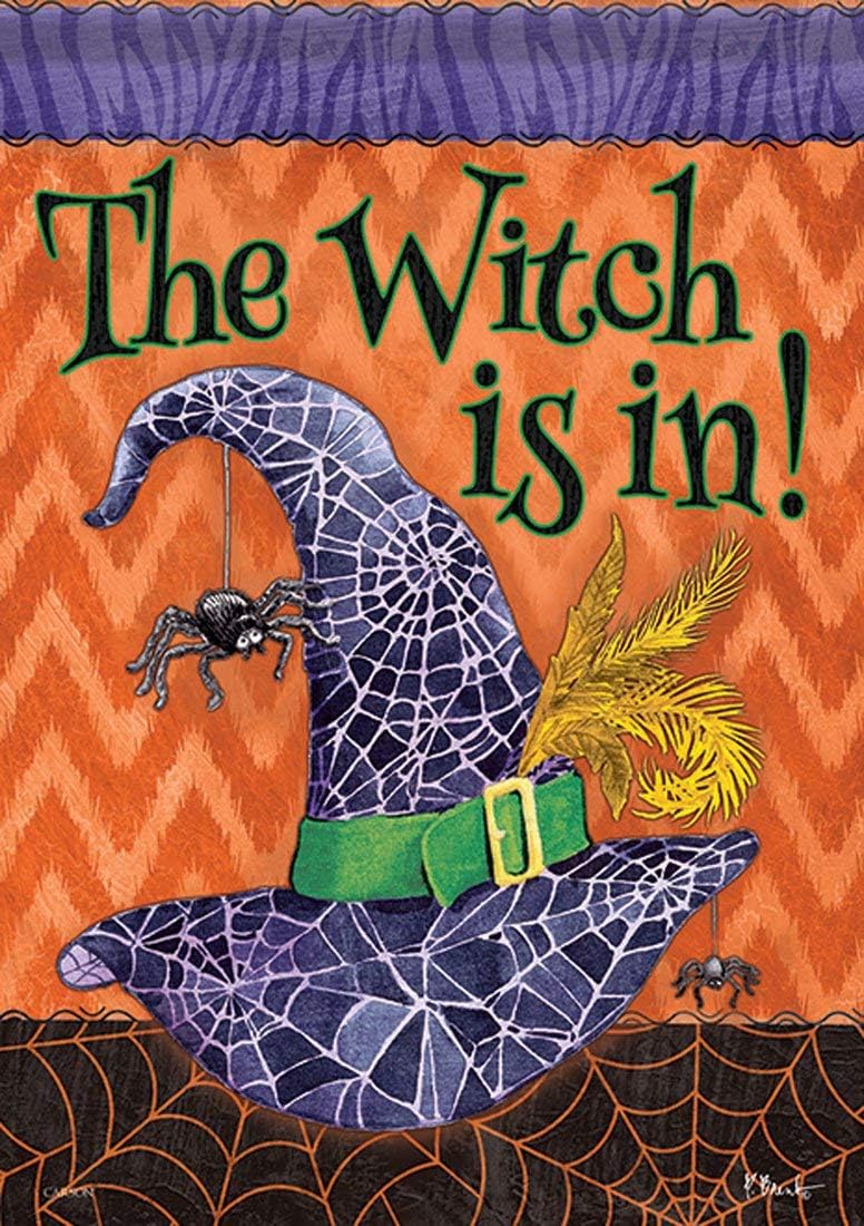 The Witch is in Halloween Garden Flag Spider Web Double Sided 12.5" x 18"