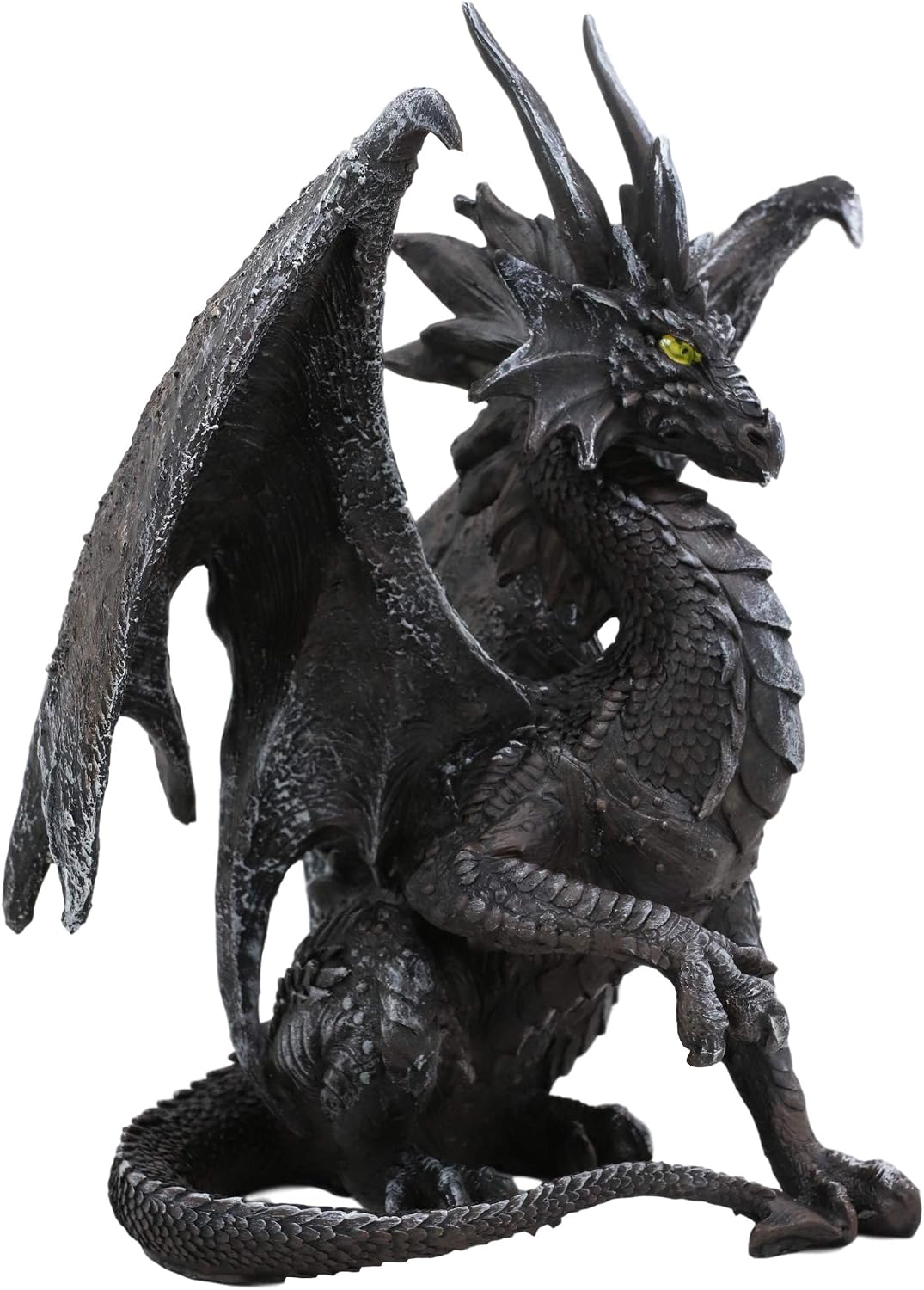 Ebros Ruth Thompson Fantasy Metallic Grey Checkmate Dragon with Majestic Horns Statue 9" Tall Land of The Dragons Collectible Home Decor Figurine Medieval Renaissance Dungeons Flying Beast Sculpture