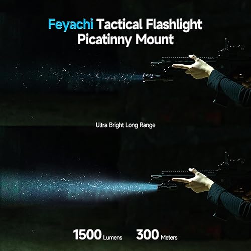 Miniatura 3 de Feyachi Linterna táctica – Linterna montada en riel de 1500 lúmenes, con 5 adaptadores intercambiables de riel Picatinny, se adapta a múltiples