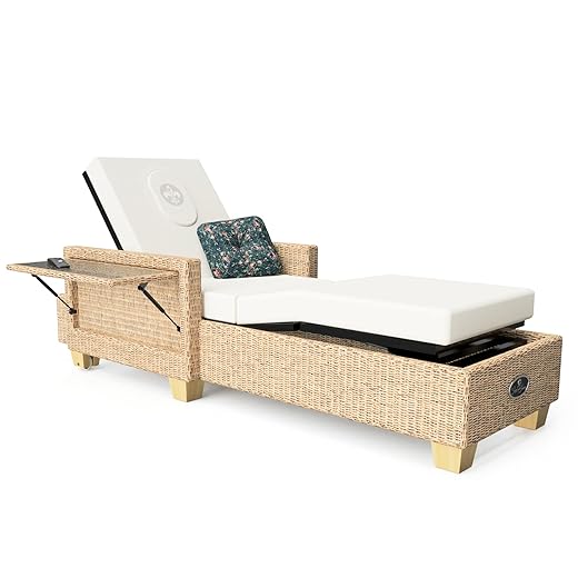 Justina James Model 7000 Luxury Lounger in Light Wicker with Natural Canvas Accents