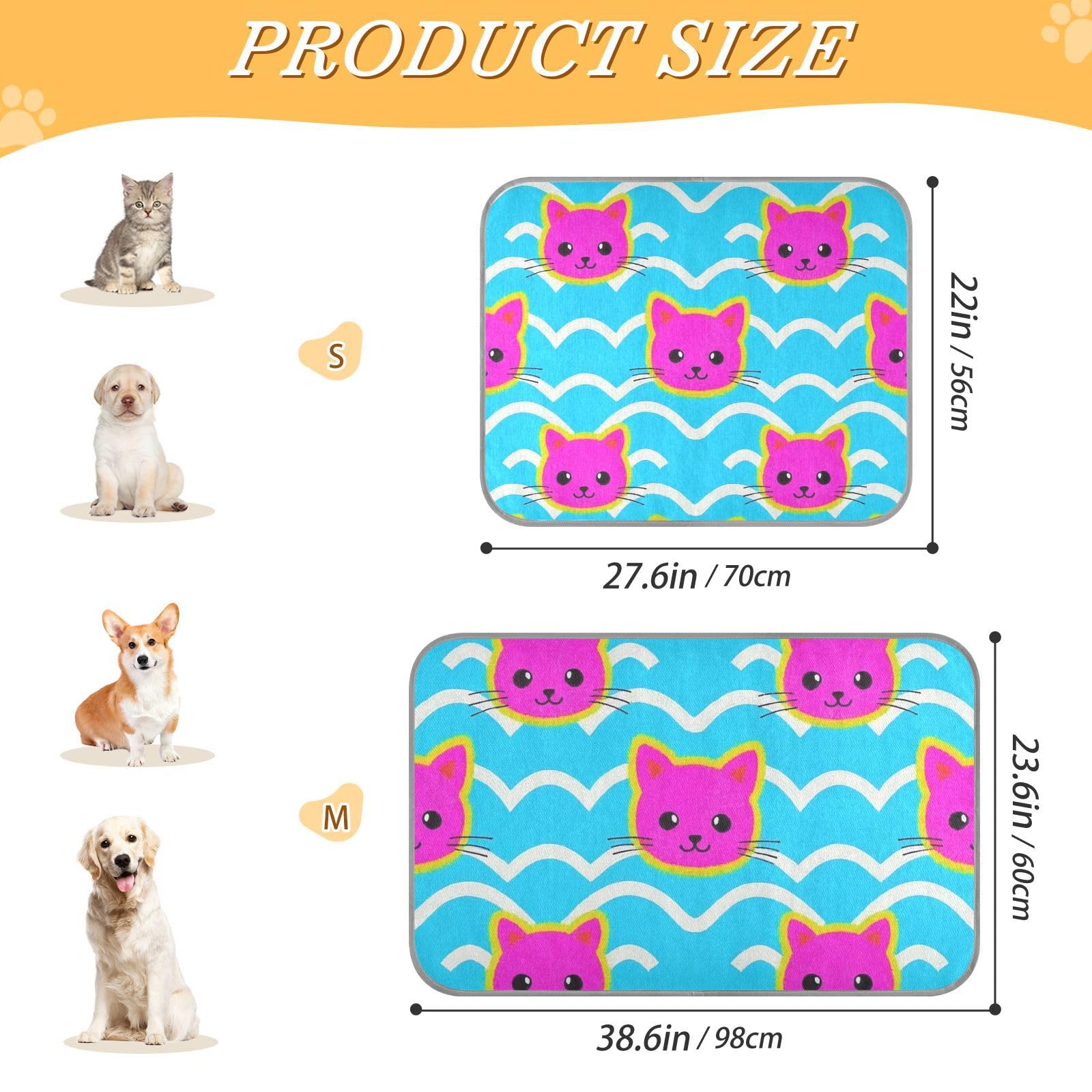 siphylline Wave Pattern Cartoon Cat Magenta Summer Cooling Pads Self Cooling cat beds for Outdoor for Hamster Outdoor pet Cute tapete refrescante para mascotas S