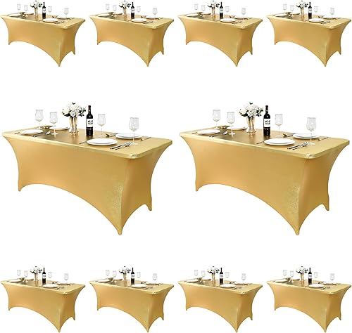 Miniatura 53 de Paquete de 2 Cubiertas de Mesa de Spandex Negro de 6 pies para Mesas Plegables Rectangulares Estándar - Manteles Elásticos Resistentes a las Arrugas