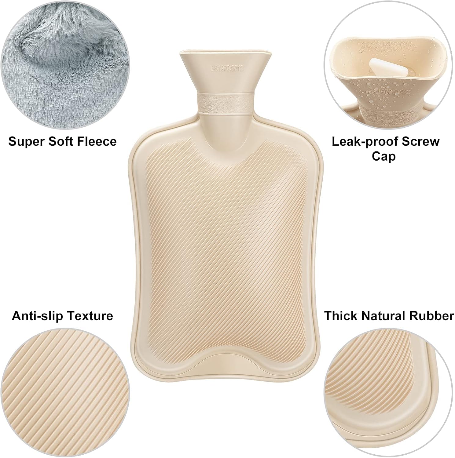 URBZUE Hot Water Bottle with Soft Cover, 2L Large Hot Water Bag for Cold & Hot Compress - Image 3