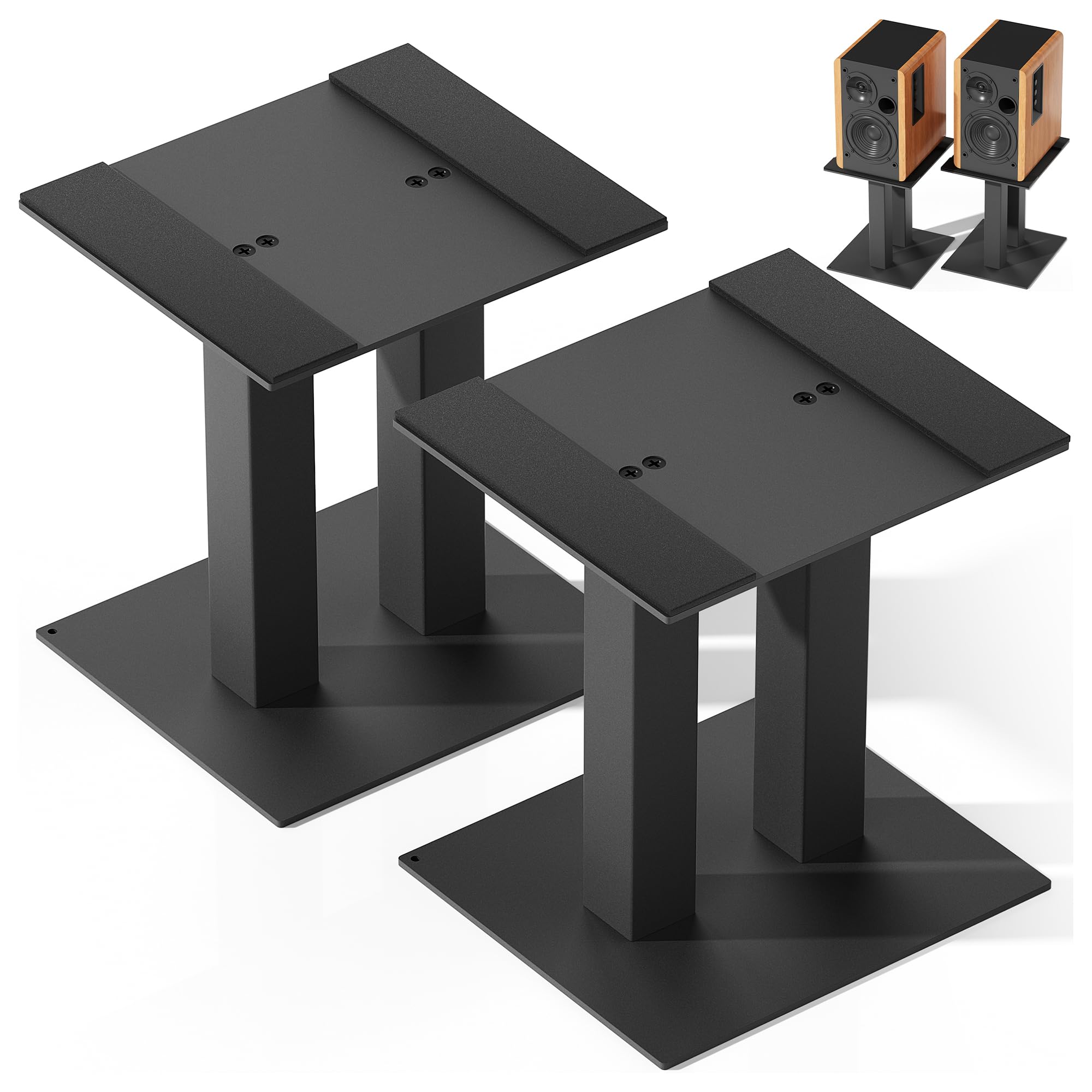 OUUTMEE Lot de 2 Supports d'Enceinte de Bureau, Pieds d'Enceintes en Métal Universels, Supports pour Haut-Parleurs d'Ordinateur et de Bibliothèque, Jusqu'à 13KG (Grande)
