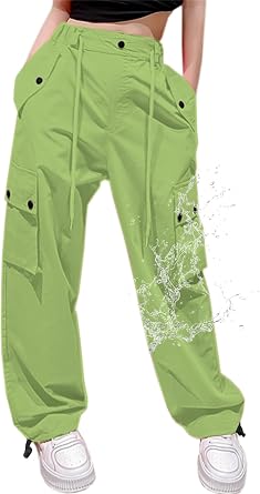 Cromoncent Cargo Pants Girls & Women Parachute Pants Y2K Baggy Rave Clothes Waterproof with Pockets, 6 Years - 3XL