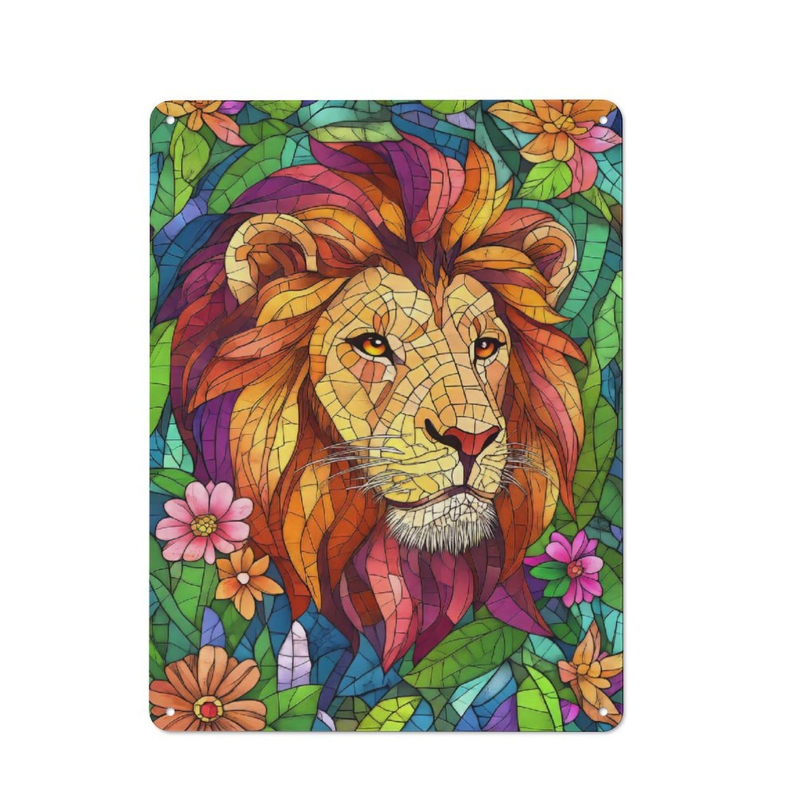 Junmoney Lion In Mosaic Metal Plaque 40X30cm With For Garage Wall, Retro Decor, For Garage Decor Collectors Refreshing A Room In Autumn
