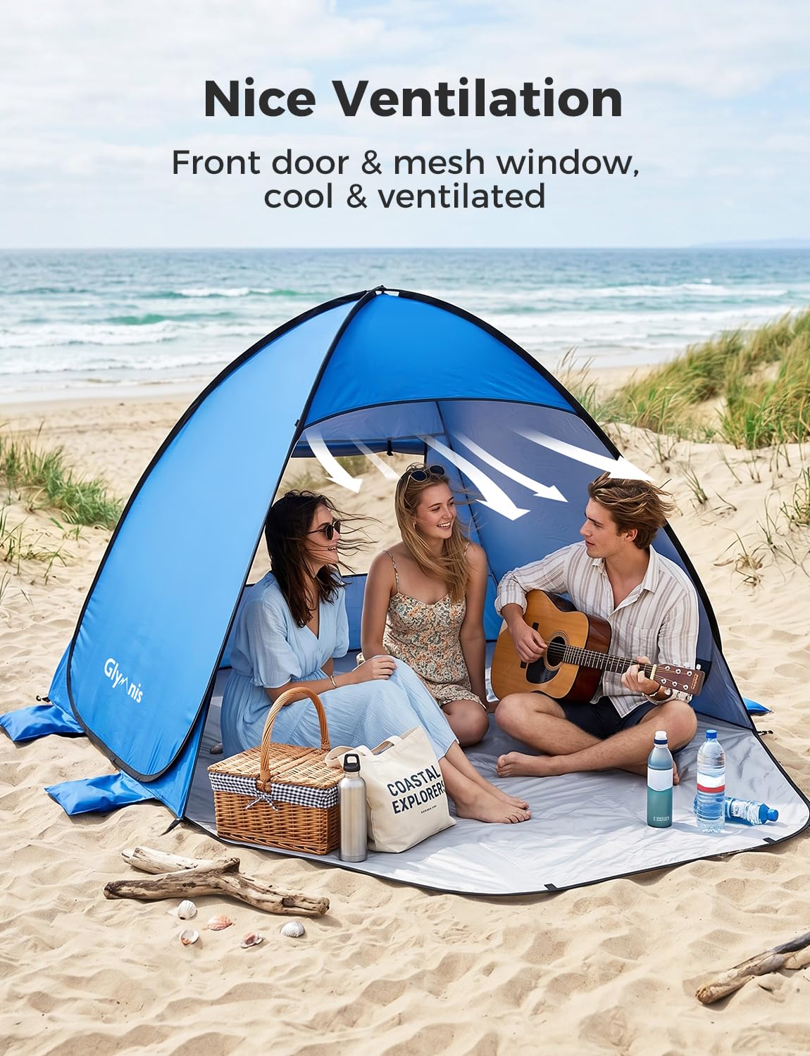 Glymnis Tenda da Spiaggia Pop-up UPF 50+ per 2-4 Persone con Cerniera Istantanea e Borsa