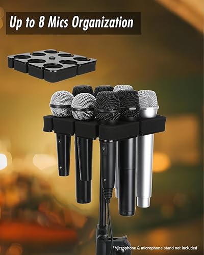 Miniatura 2 de Soporte para micrófono múltiple con capacidad para hasta 8 micrófonos, ideal para organización del escenario y exhibición, con adaptador de rosca de