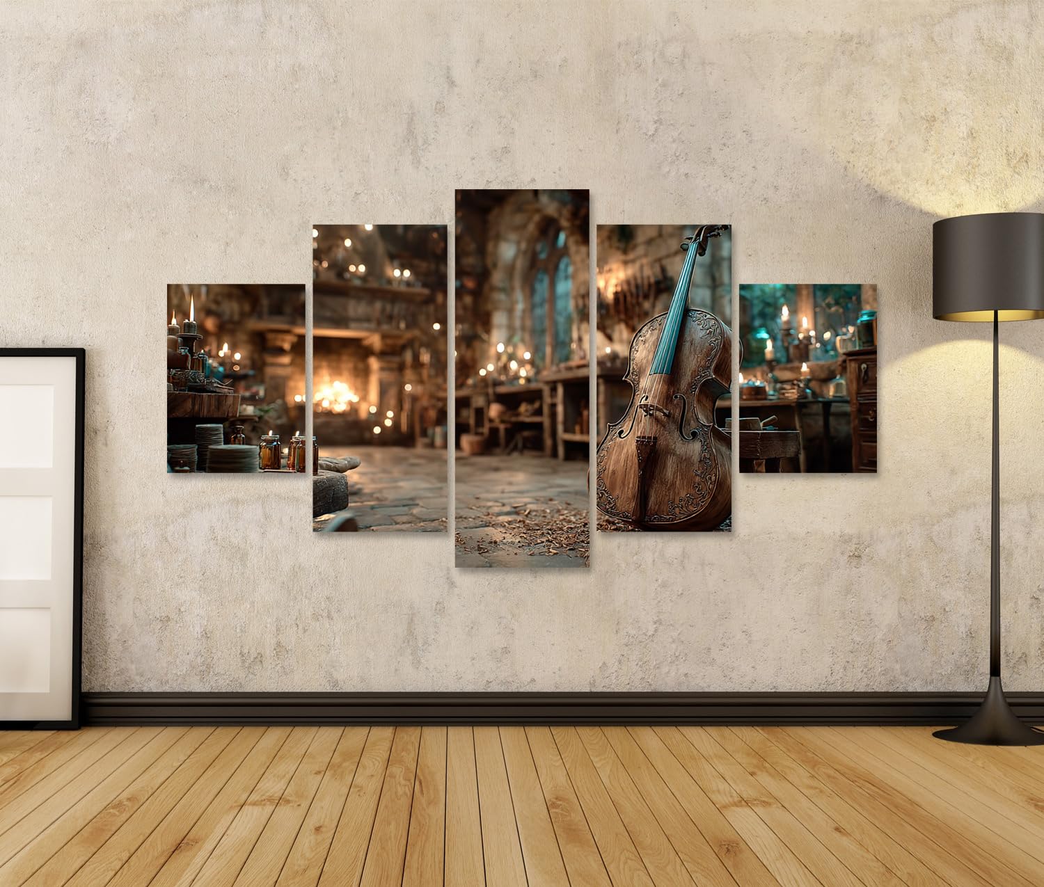 islandburner Bild auf Leinwand Mittelalterliches Streichinstrument in handwerklicher Werkstatt - 5-teilig