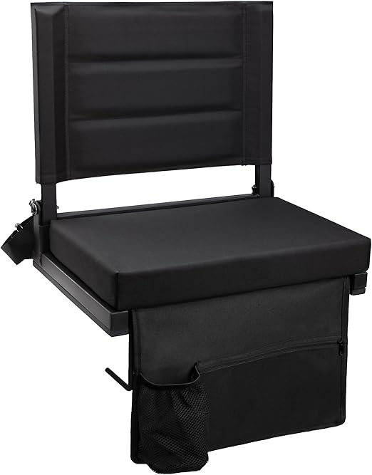 Stadium Seats for Bleachers with Back Support, Portable Bleacher Seats with Thick Padded Cushion and Shoulder Strap, Wide Stadium Seat Chair Includes Hooks, Cup Holder and Side Pocket