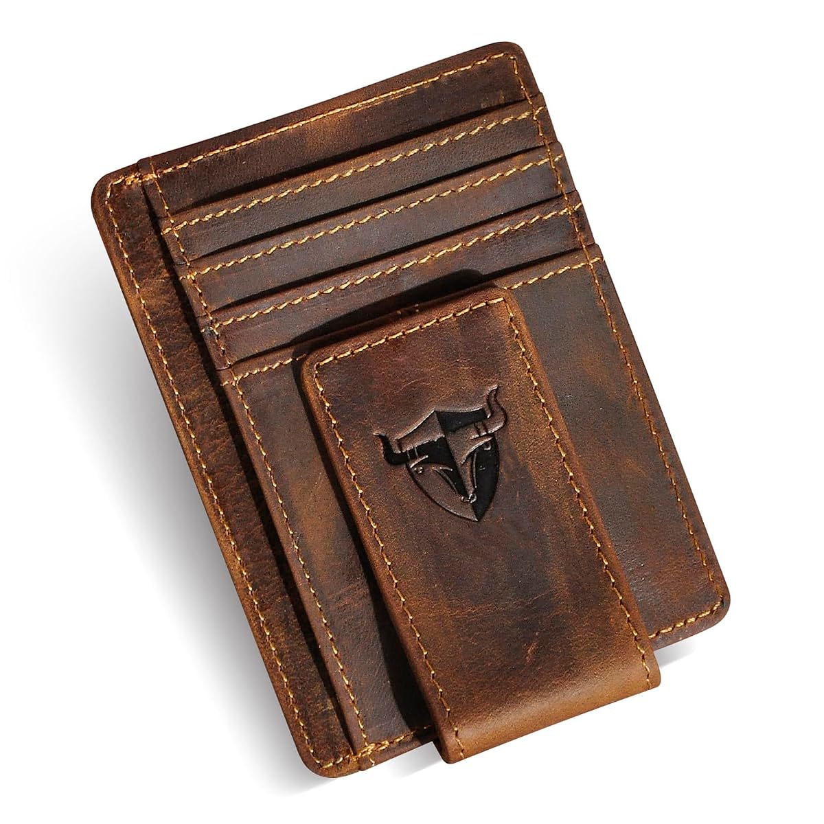 Nujenren RFID Genuine Leather Money Clip Wallet, Credit Card Case Holder, Front
