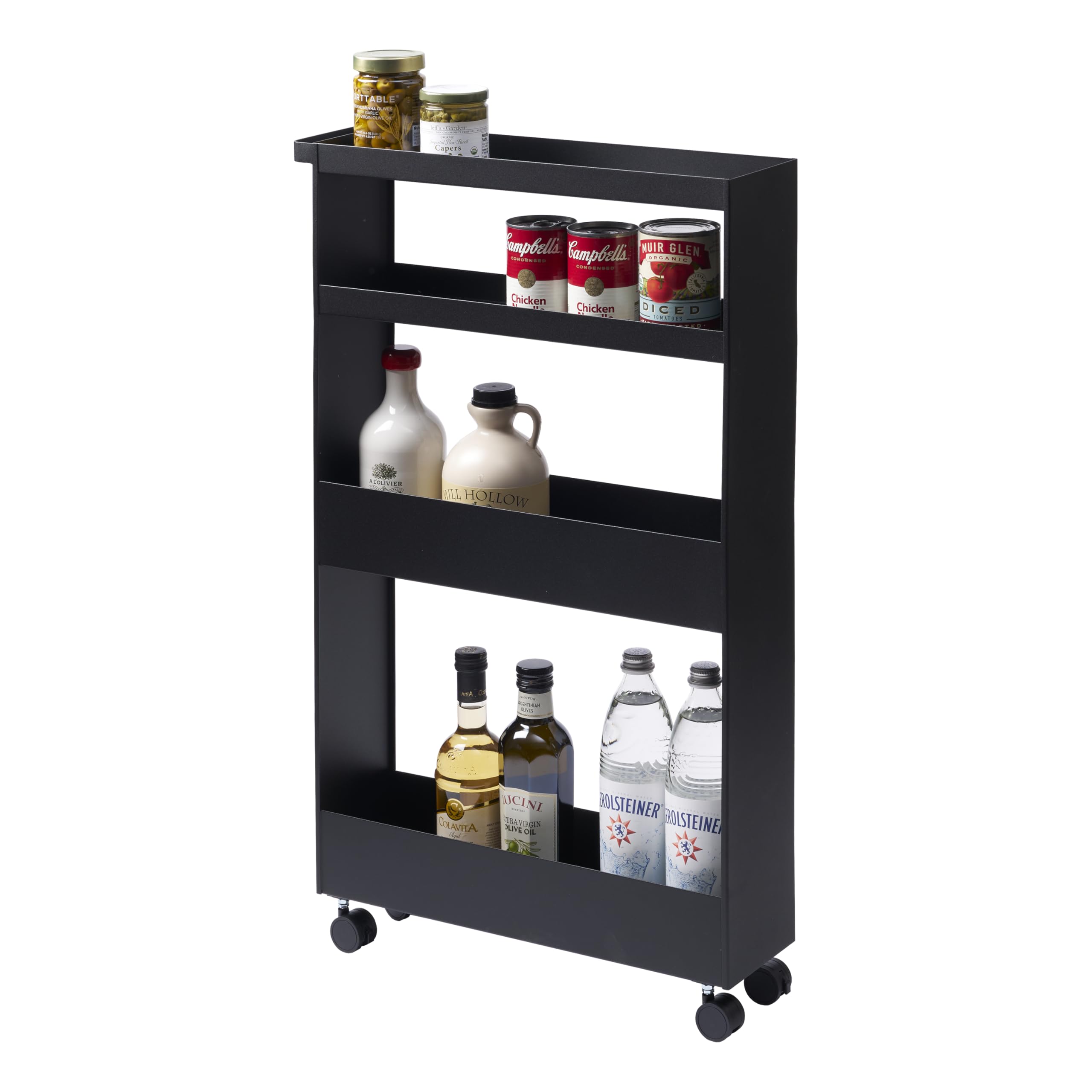 YAMAZAKI Home Tower Slim 4-Tier Rolling Storage Cart – Mobile Organizer for Kitchen Or Bathroom, 31.7" - Steel -