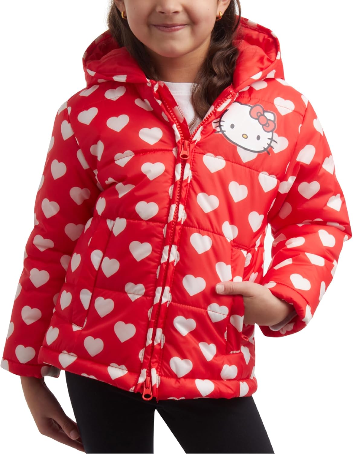 Hello Kitty Girls Puffer Jacket – Weather Resistant Full Zip Up Insulated Girl Winter Coat Jackets for Girls