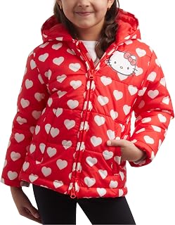Hello Kitty Girls Puffer Jacket - Weather Resistant Full Zip Up Insulated Girl Winter Coat Jackets for Girls