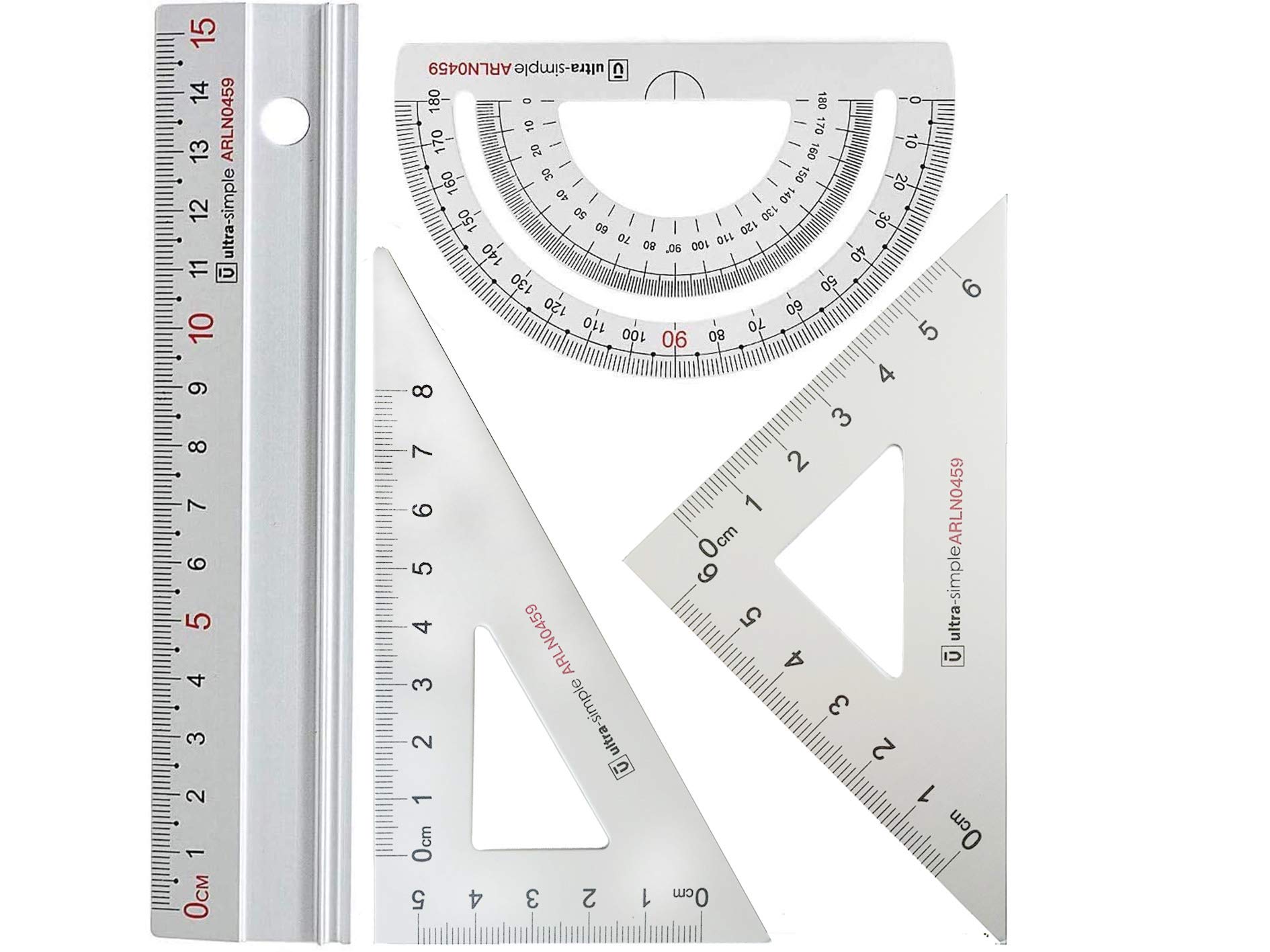 Metal Architects Scale Ruler Set- Rodmaie 4 PCS Technical Drawing set, Math Geometry Tool, Protractor, Triangular, Architect Ruler Set for Student (Sliver)