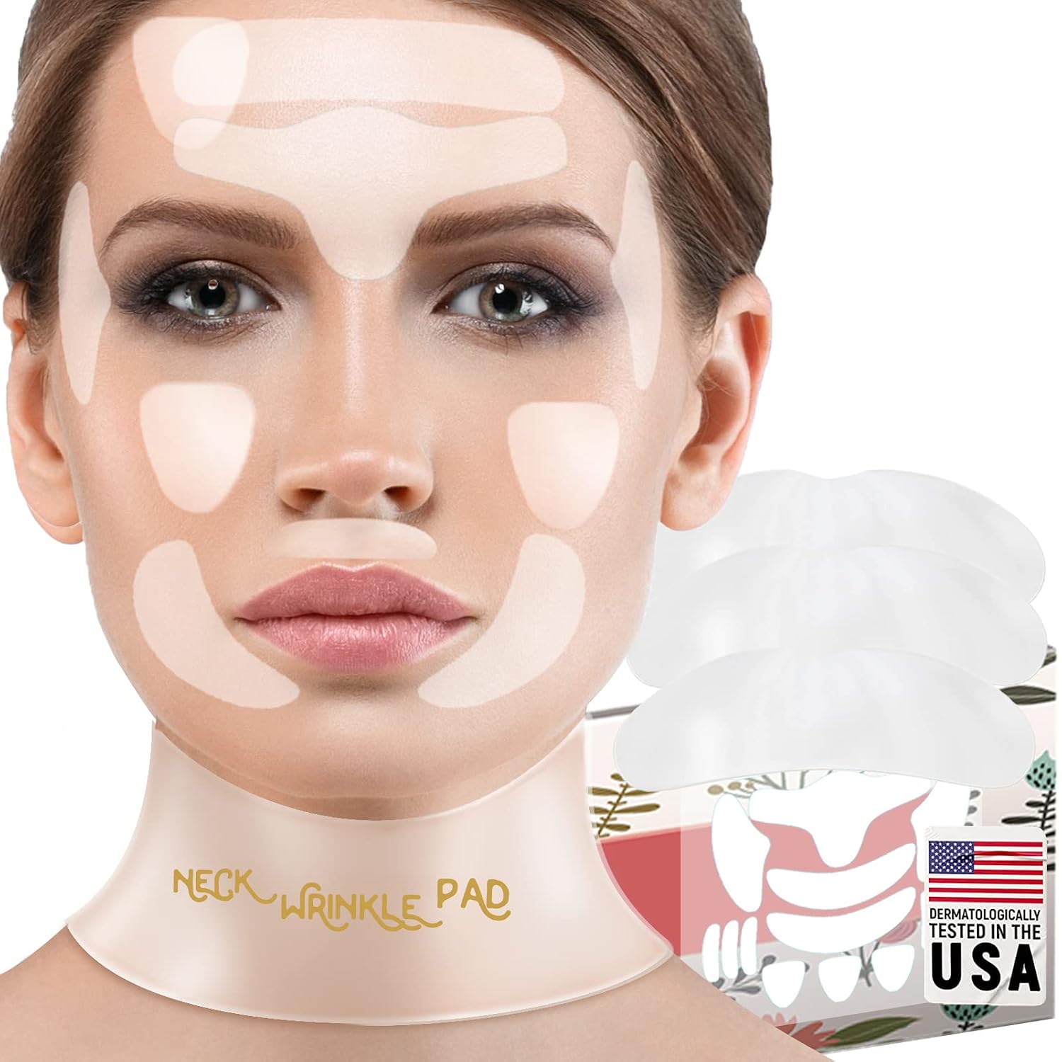 Gowinsee Upgrade Neck Wrinkle Pads with Strap, Pack of 3 Silicone Patches for Wrinkles Treatment and Prevention, Reusable Anti Aging Neck Masks, Anti Wrinkle Remover for Collette