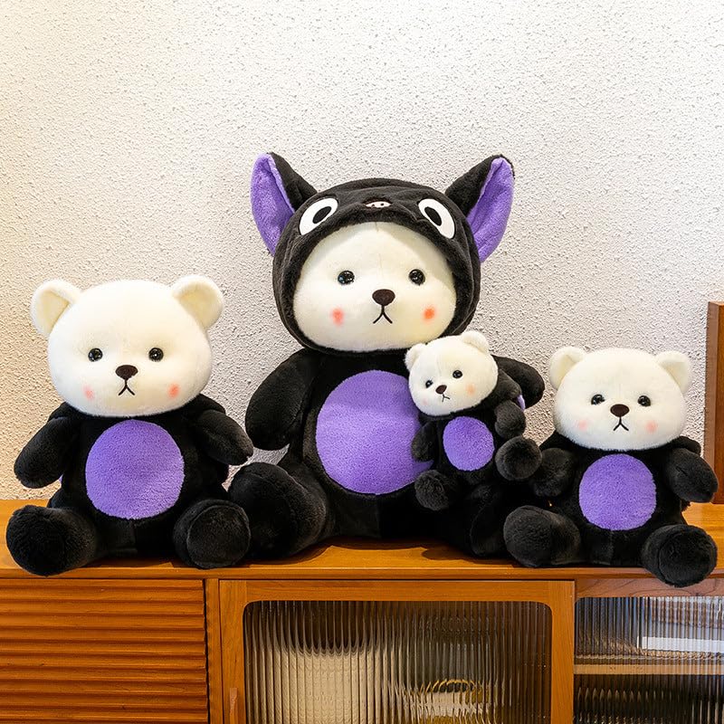 Image of Y U COLLECTION Plush Bear in Black Cat Hoodie Costume, 40 cm, Soft Stuffed Animal Toy, Purple and Black