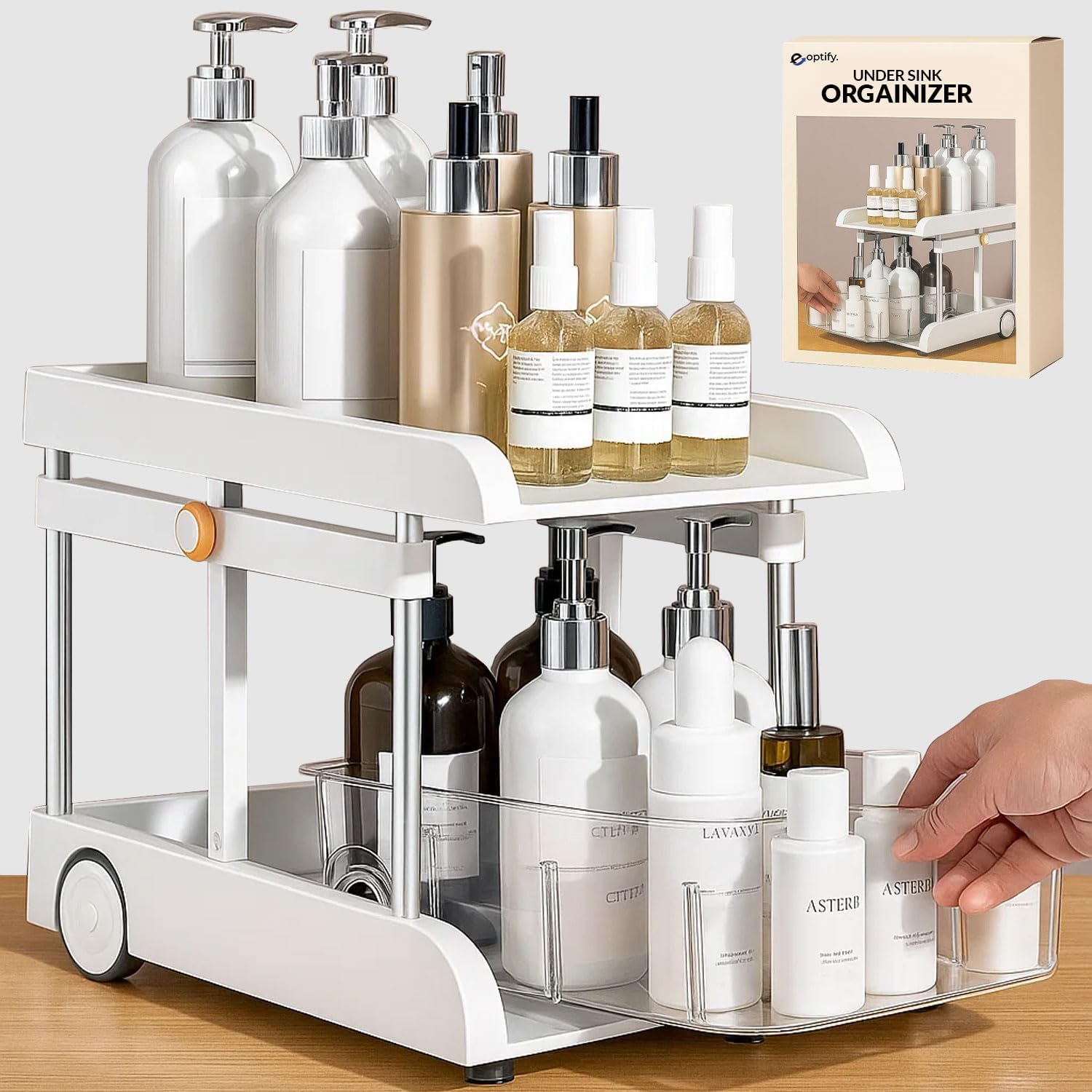 2 Tier Under Sink Organizer, White Kitchen Sink Organiser, Under Counter Storage Orgainizer, Multi-Purpose Kitchen Organizers and Storage Shelf, Transparent Shelf Organiser & Storage