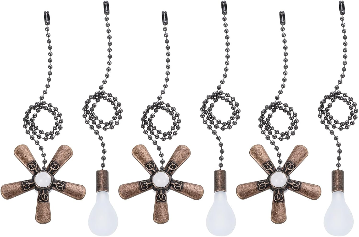 uxcell 13 Inch Ceiling Fan Pull Chain Extender Sets, 6 Pcs Beaded Ball Fan Pull Chain with Decorative Light Bulb and Fan Cord for Ceiling Light Lamps Fan, Bronze